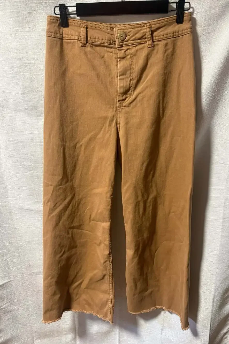 Antonio Melani High-Rise Raw Hem Wide Leg Pants in Tan